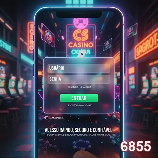 Tela de login do cassino 6855 mostrando acesso rápido para VIP.