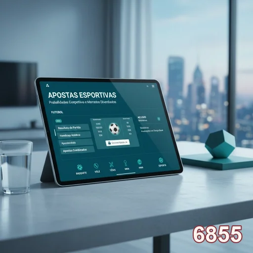 Plataforma de apostas esportivas do site 6855 exibida em tablet.