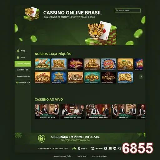 Tela inicial do aplicativo cassino 6855 com jogos destacados.