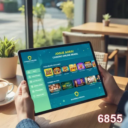 Jogador interagindo com o site 6855 em tablet.