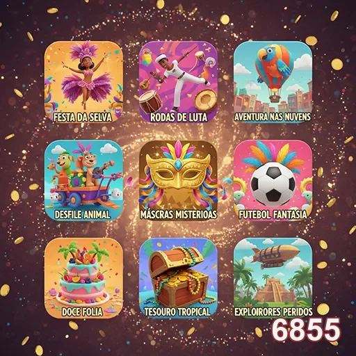Interface de jogos VIP na plataforma 6855, com temas diversos.