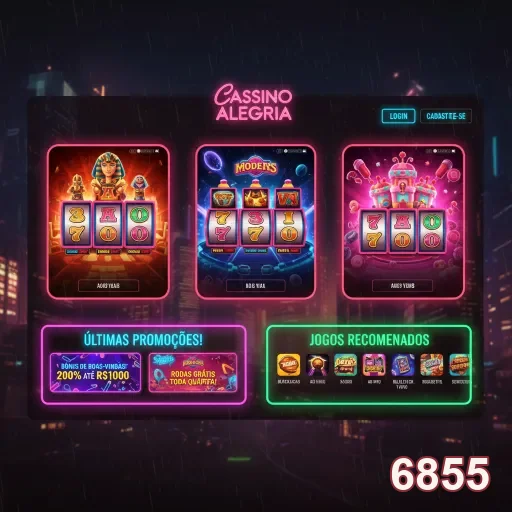 Tela do cassino 6855 exibindo jogos e promoções VIP.