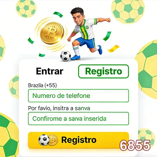 Tela de registro do 6855 com jogador de futebol animado.