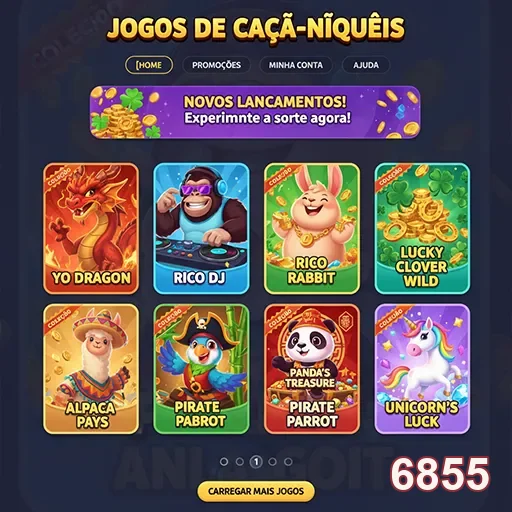 Interface VIP da 6855 mostrando jogos de caça-níqueis disponíveis.