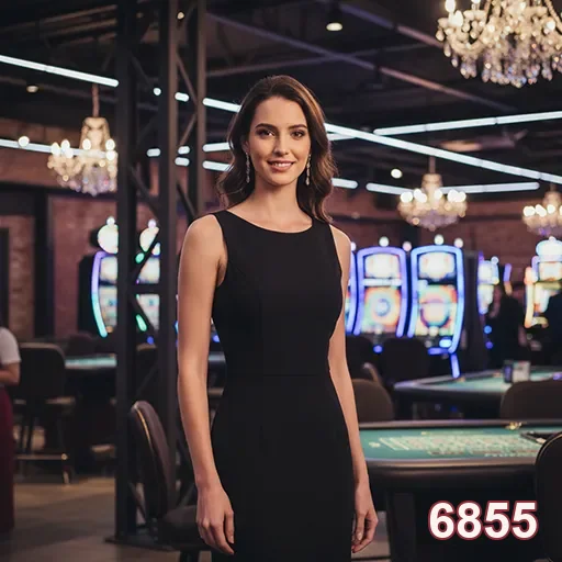 Modelo em ambiente de cassino com máquinas de slots ao fundo - 6855