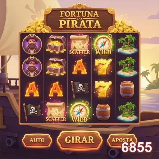 Slot 'Fortuna do Pirata' do site 6855 destacando prêmios.