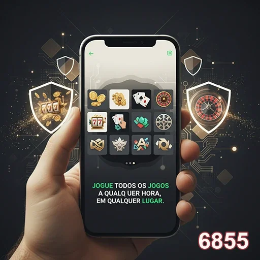 Celular mostrando jogos de cassino no site 6855.